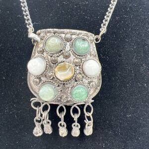 Vintagae Silver Tone Sajai Pendent Gemstone Trinket Box‎ Necklace